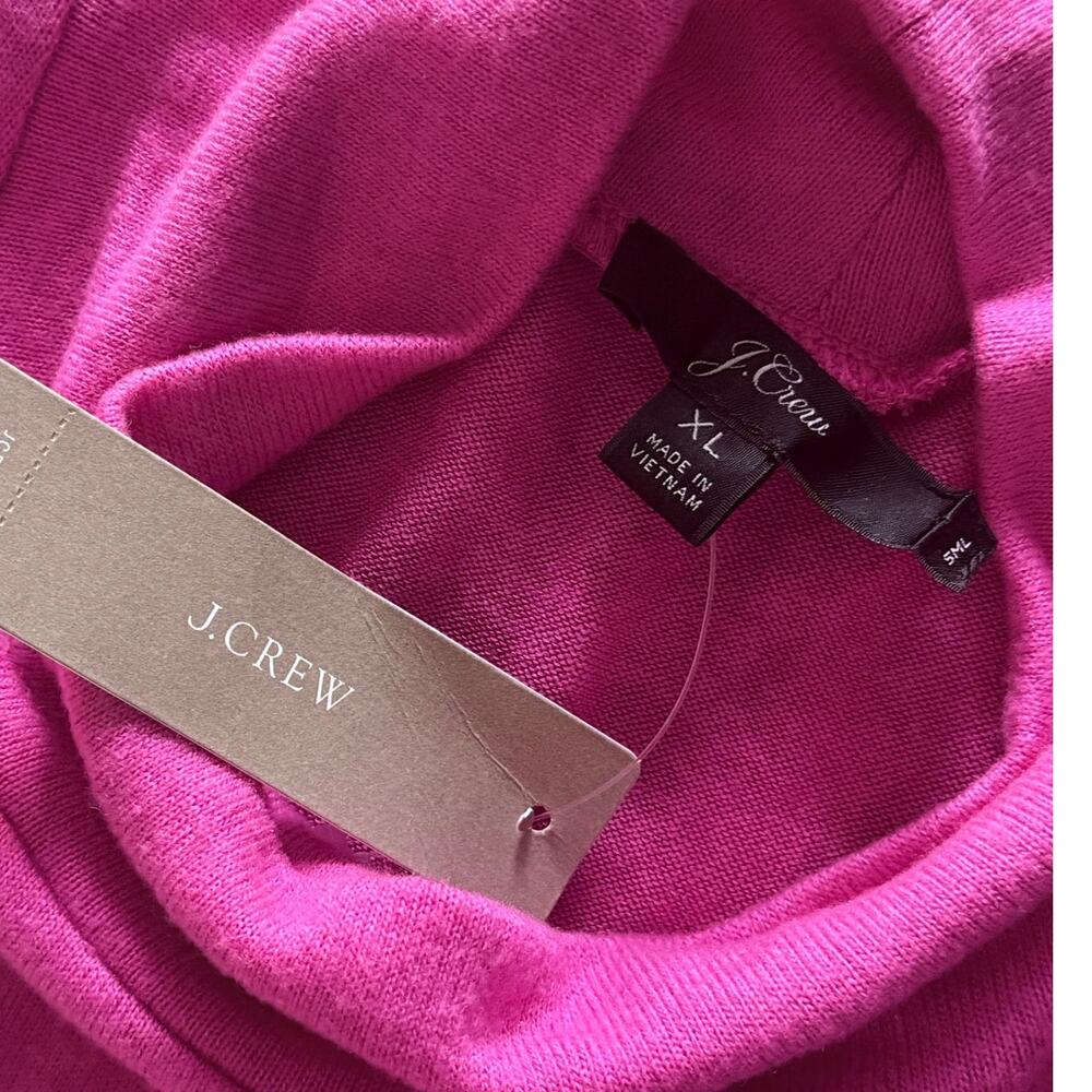 new J CREW hot fuchsia pink supercozy balloon sleeve mock neck knit top - Picture 2 of 7